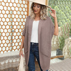 Women's Chunky Knit Cardigan with Open Sleeves and Practical Pockets