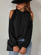 Women's Blouse with Cold Shoulder Details and Elastic Sleeves