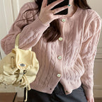 Women's Chunky Knit Cardigan with Button Closure and Cable Knit Pattern