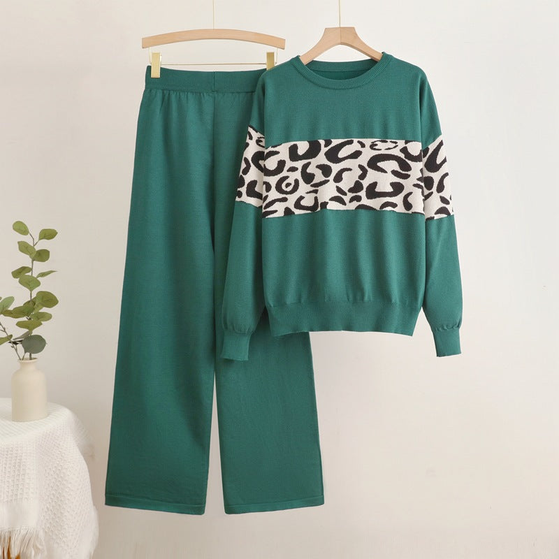Women's Fashionable Leisure Loungewear Set with Trendy Leopard Print