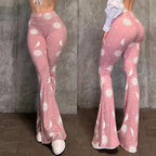 Women's Bootcut Pants with Moon and Sun Pattern