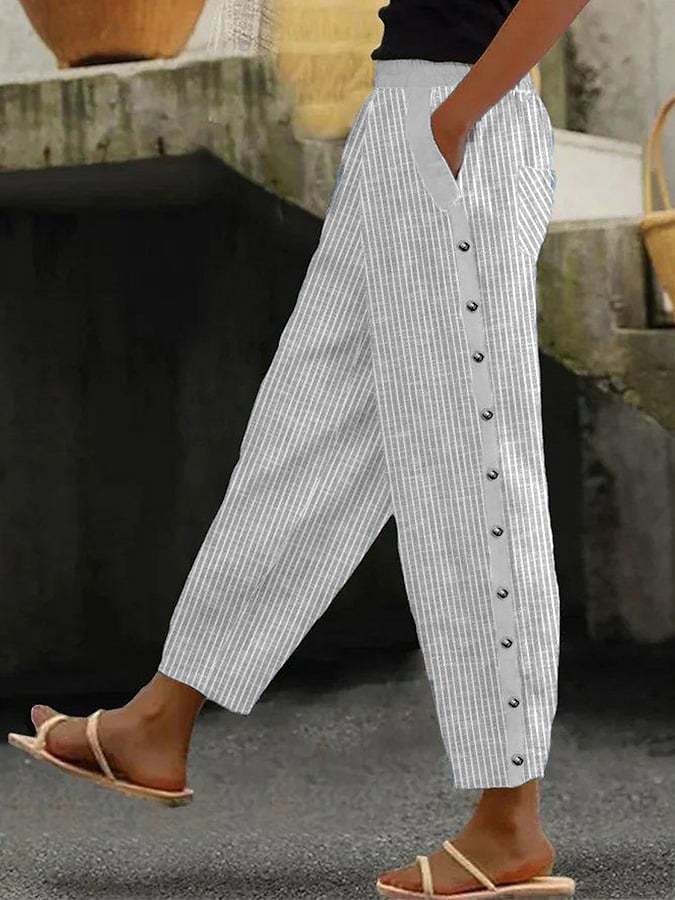 Women's High-Waisted Casual Trousers with Straight Leg and Buttons
