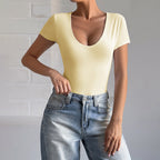 Women's Bodysuit with Deep Neckline and Side Cutouts