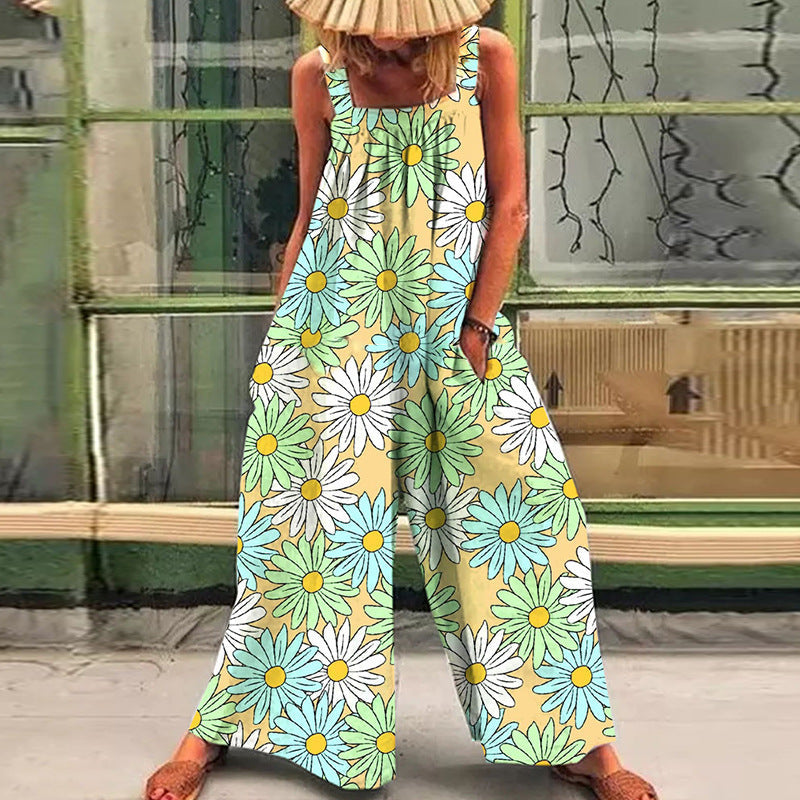 Women's Casual Floral Jumpsuit with Wide Cut