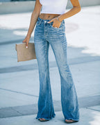 Women's High-Waisted Bootcut Jeans with Frayed Hem