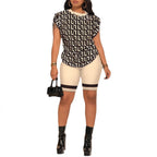 Geometric Print Top and Casual Biker Shorts Set