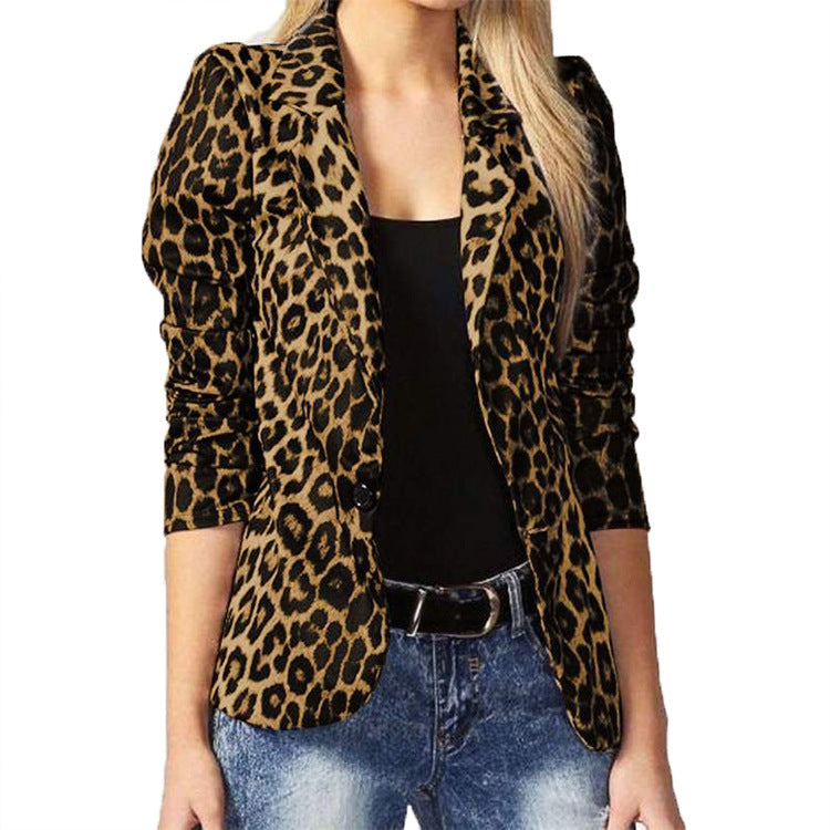 Women's Elegant Leopard Print Blazer Jacket with Tailored Fit