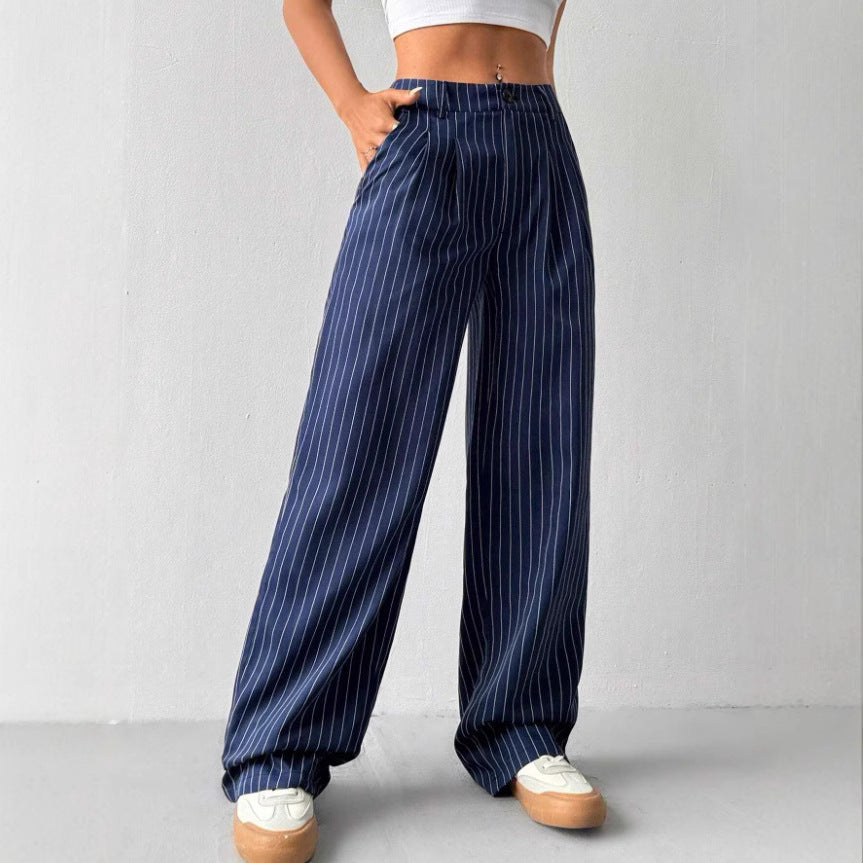 Women's Elegant Wide-Leg Striped Trousers