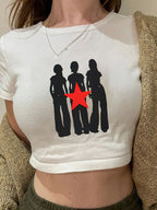 Women's Crop T-Shirt with Creative Comic Motif