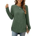 Women's Comfortable Ribbed Sweater with Side Slits