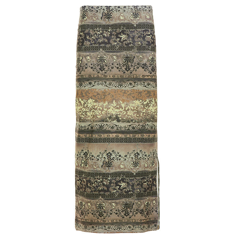 Women's Maxi Skirt with Floral Patterns and Lace Trim