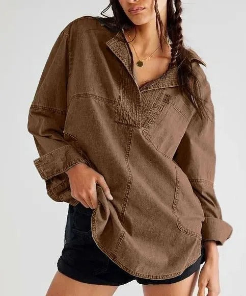 Women's Denim Shirt with Detailed Stitching
