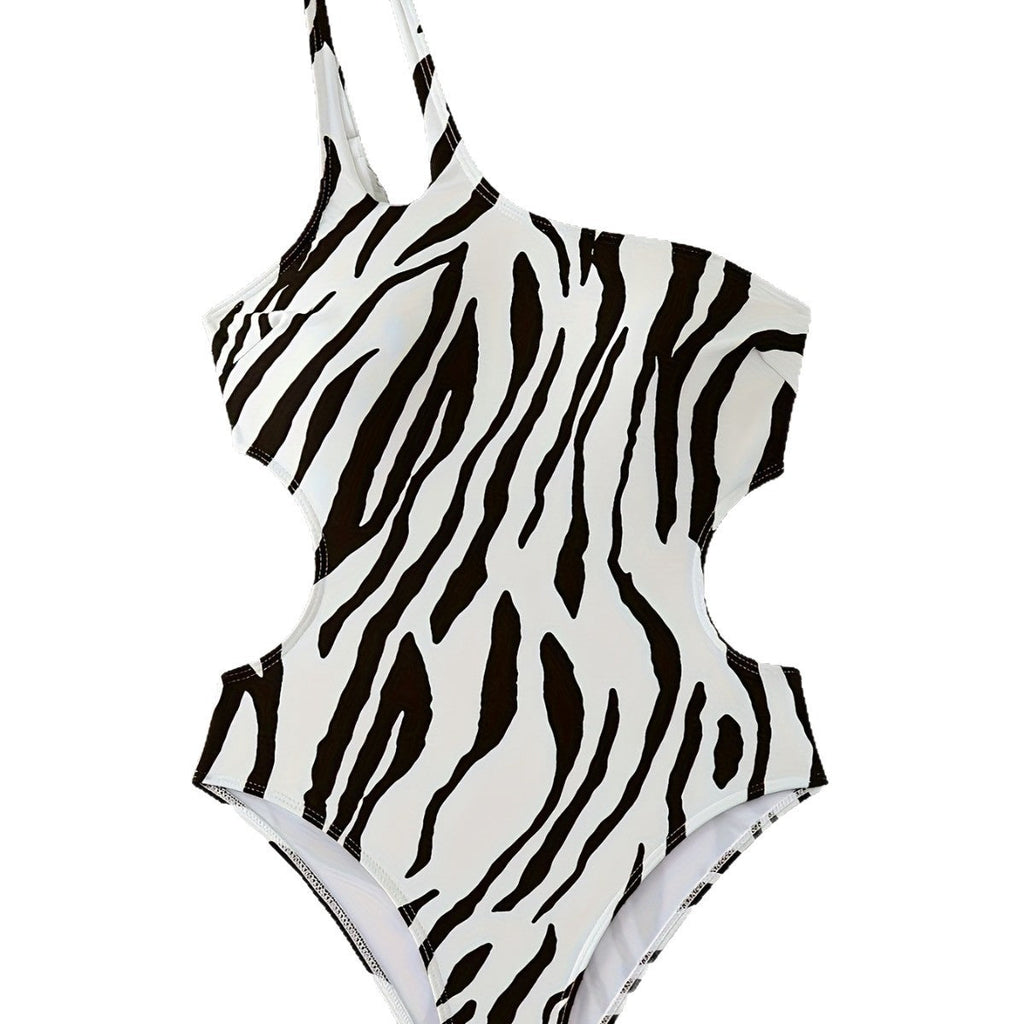 Women's Asymmetrical One-Piece Swimsuit with Animal Print