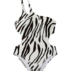 Women's Asymmetrical One-Piece Swimsuit with Animal Print