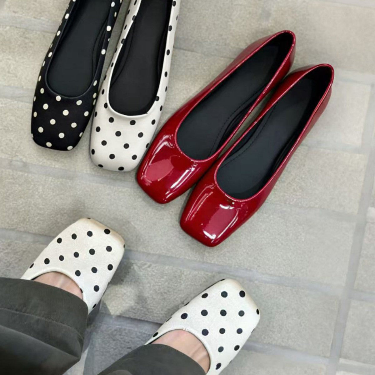 Women's Ballet Flats with Polka Dot Pattern and Comfortable Insole