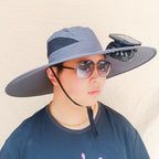 Wide-brimmed sun hat with detachable swivel solar fans and adjustable chin strap Kalsten