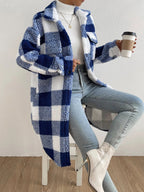 Women's Cozy Plaid Coat with Soft Lining and Button Placket