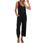 Women's Comfortable Jersey Jumpsuit with Button Details and Pockets
