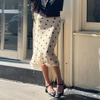 Women's Polka Dot Pencil Skirt with Delicate Lace Trim