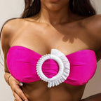 Women's Bandeau Bikini with Elegant Pearl Appliqué
