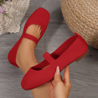 Women's Ballet Flats with Elastic Strap and Textured Finish