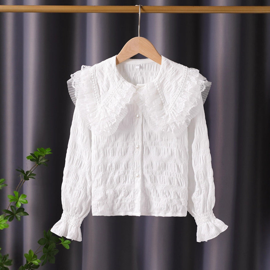 Women's Blouse with Voluminous Ruffle Collar