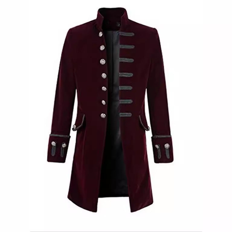 Women's Elegant Velvet Coat with Decorative Buttons