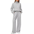 Women's Casual Sweatpants Suit with High Collar and Kangaroo Pocket