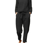 Women's Casual Two-Piece Linen Outfit with Wide Waistband