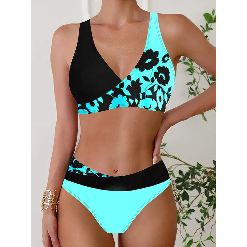 Women's Swim Set with Shiny Floral Pattern