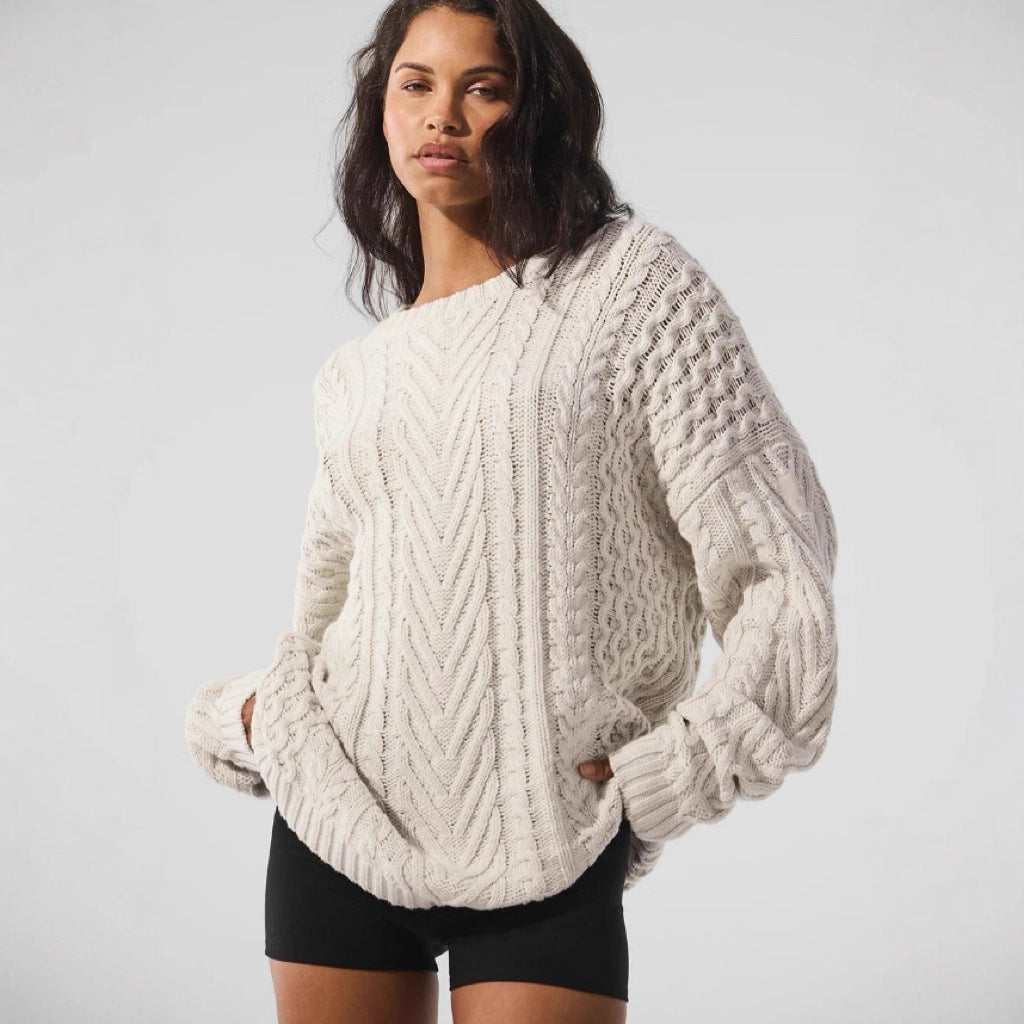 Women's Chunky Knit Sweater with Fashionable Structure Design