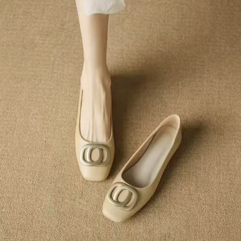 Women's Ballet Flats with Jewelry Accent and Block Heel