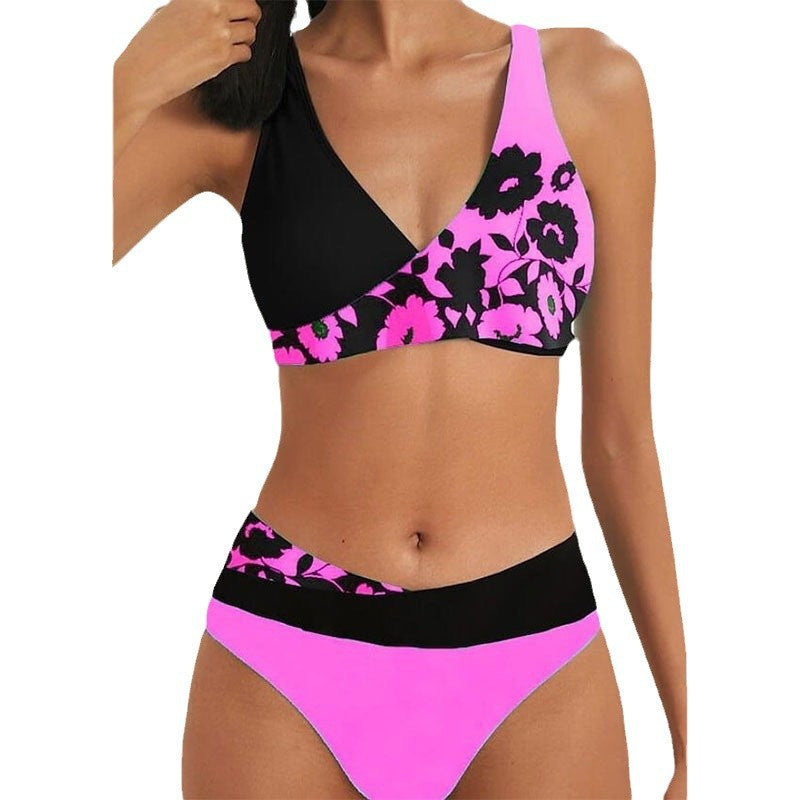 Women's Swim Set with Shiny Floral Pattern