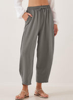 Women's Relaxed Casual Pants with Elastic Waist and Pockets