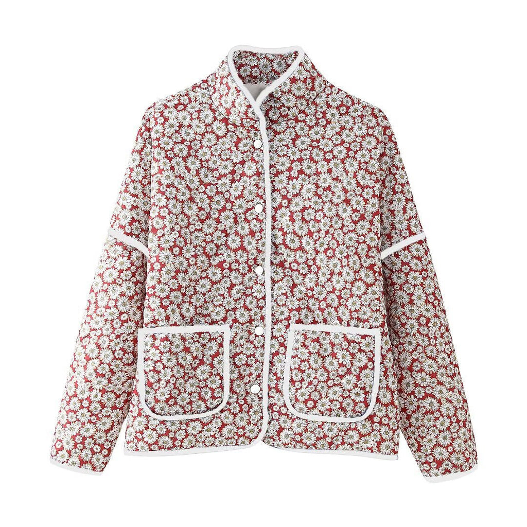 Women's Floral Jacket with Pockets and Elegant Collar