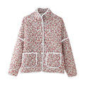 Women's Floral Jacket with Pockets and Elegant Collar