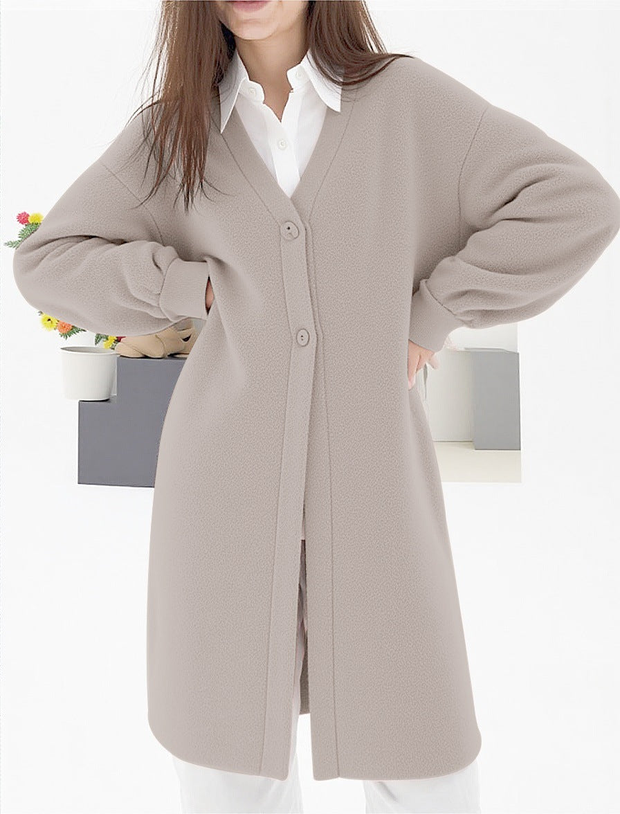 Women's Cozy Knit Cardigan with V-Neck and Button Closure