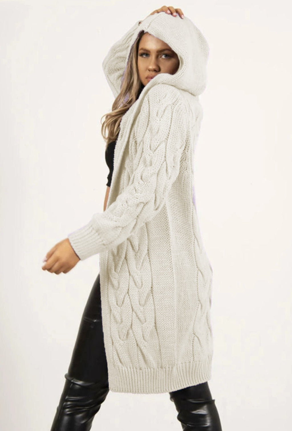 Women's Chunky Knit Coat with Hood