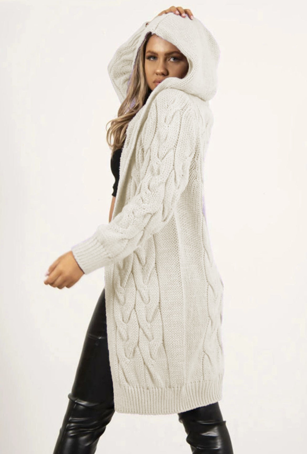 Women's Chunky Knit Coat with Hood