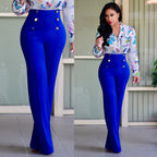 Women's High-Waisted Palazzo Pants with Decorative Buttons