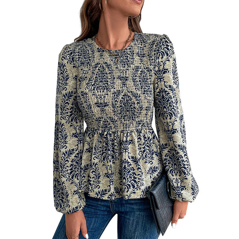 Elegant Floral Puff Sleeve Blouse