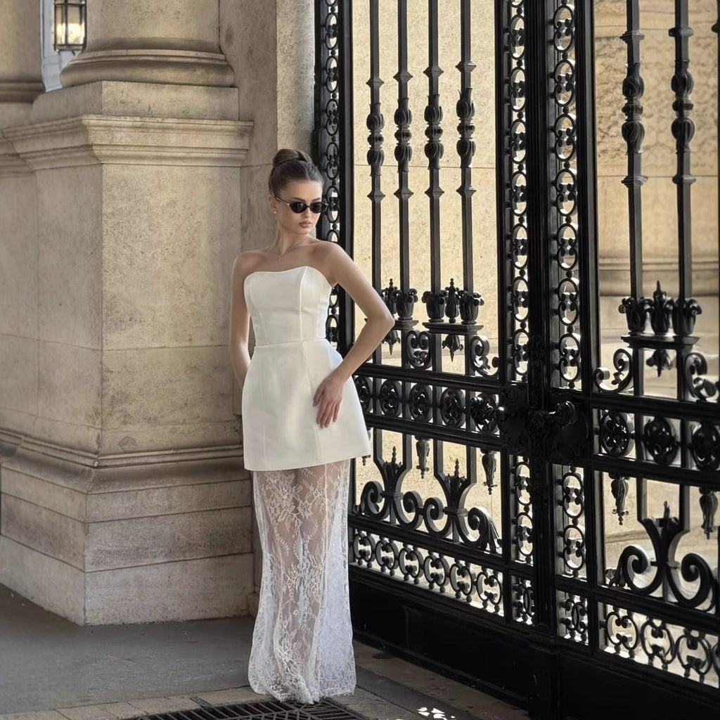 Women's Crop Top and Long Lace Skirt Set