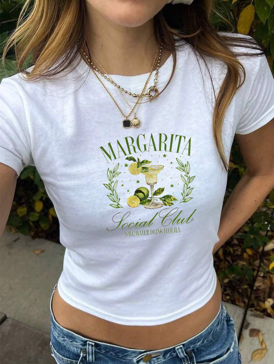 Women's Crop T-Shirt with Cocktail Design