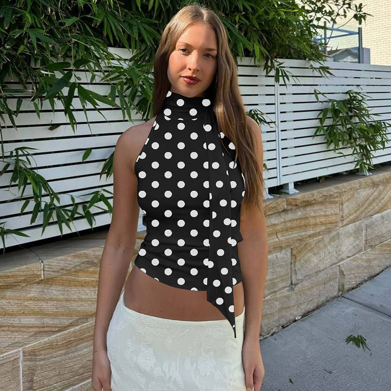 Women's Asymmetric Polka-Dot Halter Top