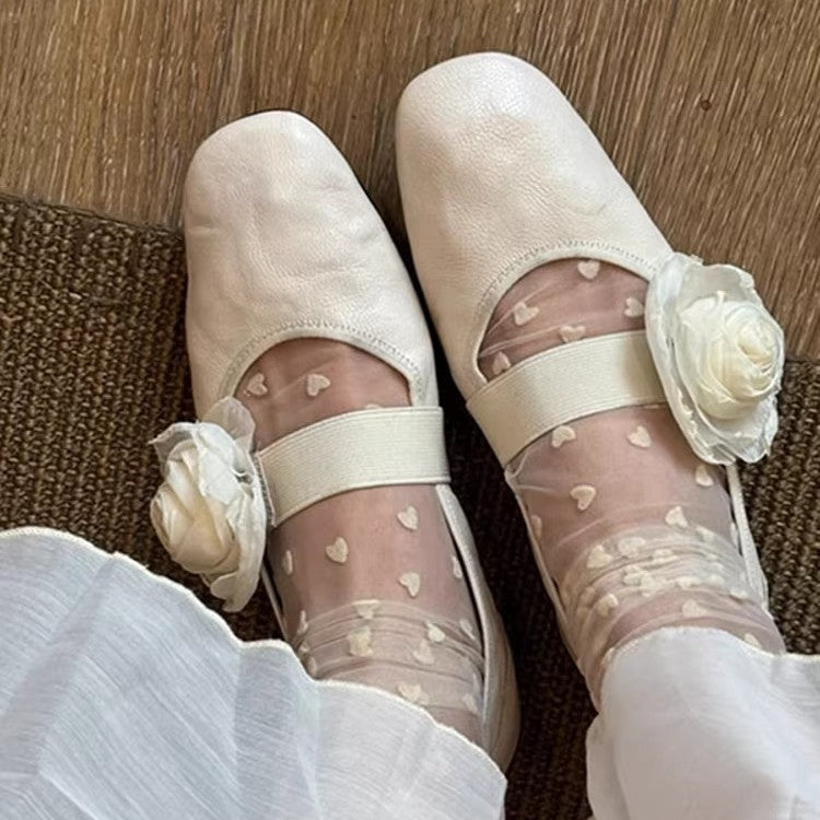 Women's Ballet Flats with Floral Decor and Elastic Strap