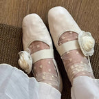 Women's Ballet Flats with Floral Decor and Elastic Strap