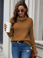 Women's Cozy Knit Sweater with High Collar and Textured Finish