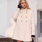 Women's Elegant Short Coat with Double-Breasted Buttons and Silky Details