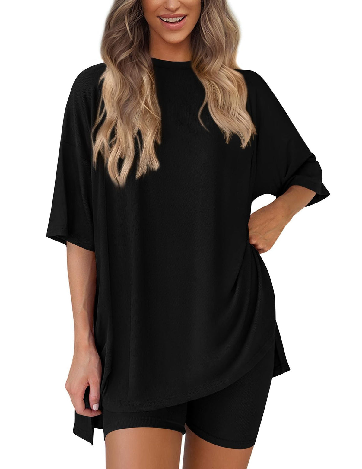 Women's Casual Lounge Set with Oversized Top and Shorts