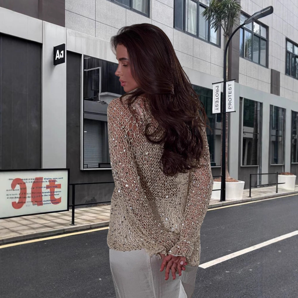 Elegant Crochet Sweater with Delicate Glitter Effect